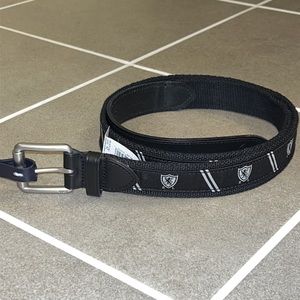 Polo Ralph Lauren Varsity Crest cotton leather web belt new silver black Men’s